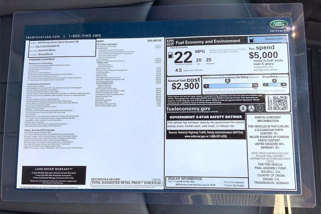2025 Land Rover Range Rover Sport Dynamic San Jose CA