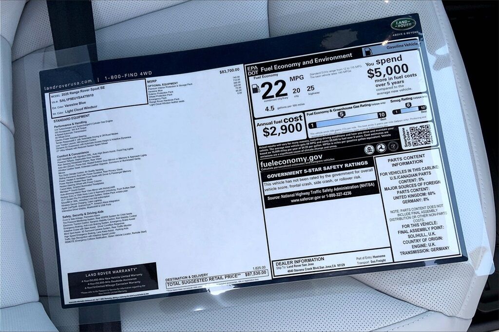 2025 Land Rover Range Rover Sport SE San Jose CA