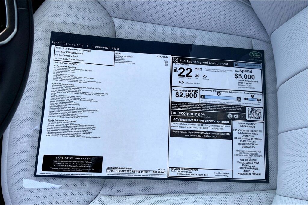 2025 Land Rover Range Rover Sport SE San Jose CA