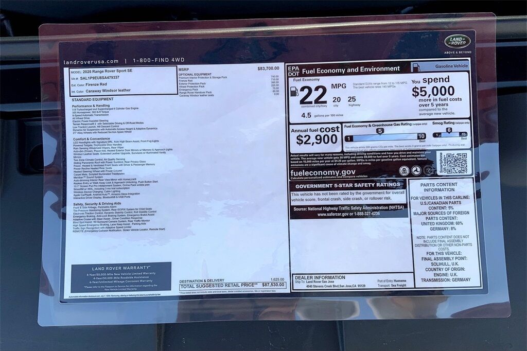 2025 Land Rover Range Rover Sport SE San Jose CA