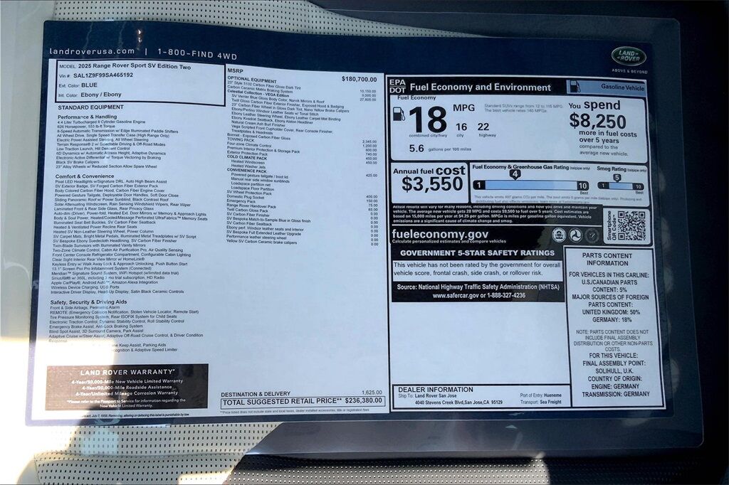 2025 Land Rover Range Rover Sport SV Edition Two P635 San Jose CA