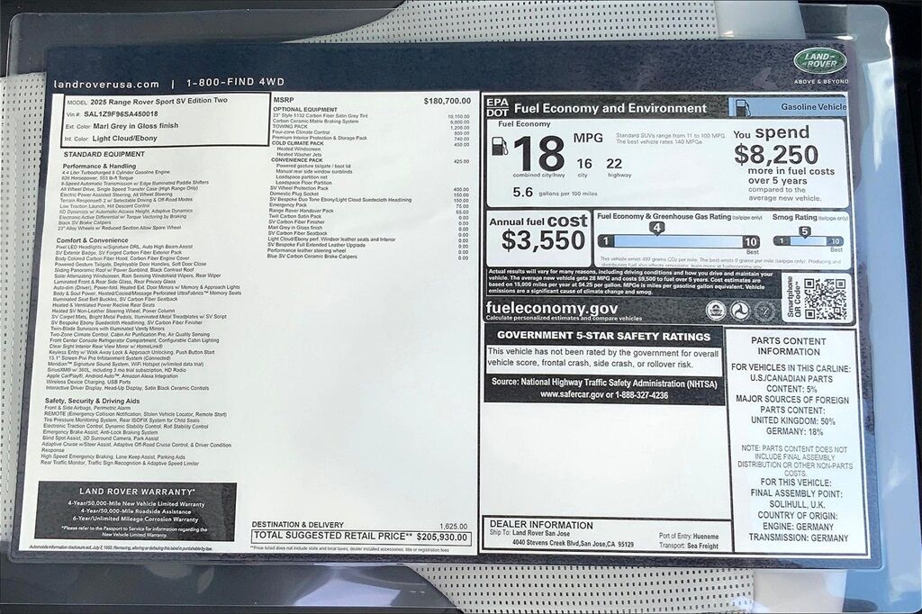 2025 Land Rover Range Rover Sport SV Edition Two San Jose CA