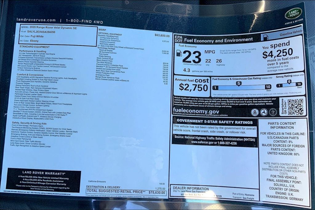 2025 Land Rover Range Rover Velar Dynamic SE San Jose CA