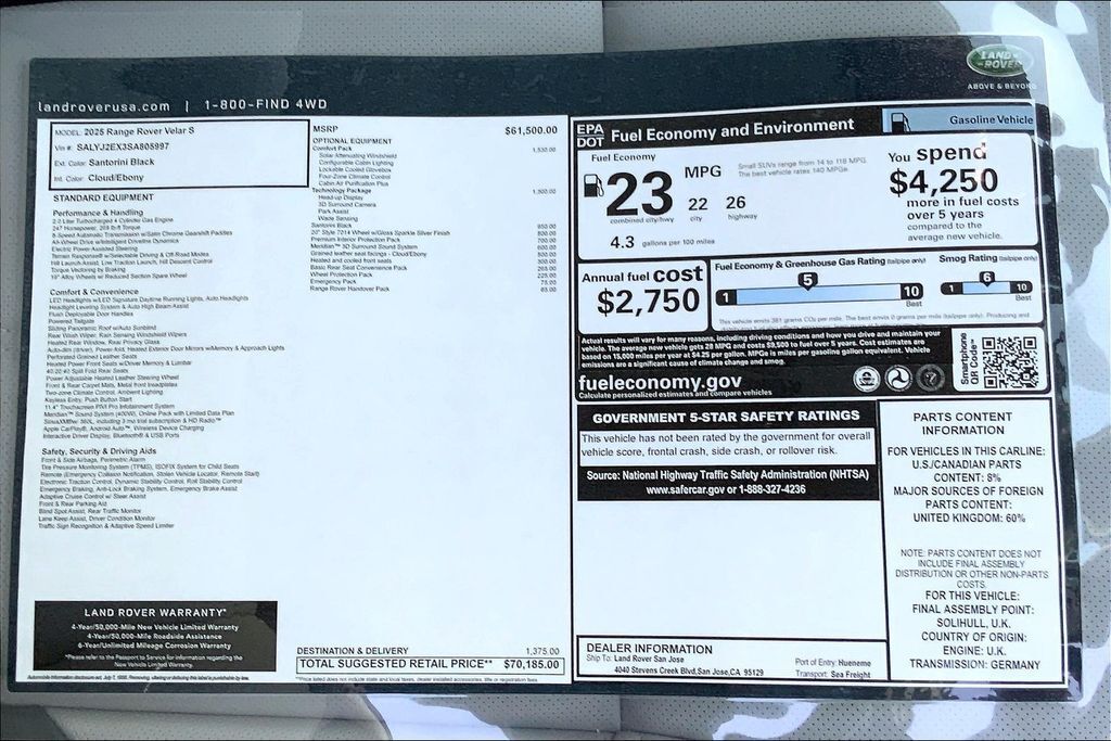 2025 Land Rover Range Rover Velar S San Jose CA