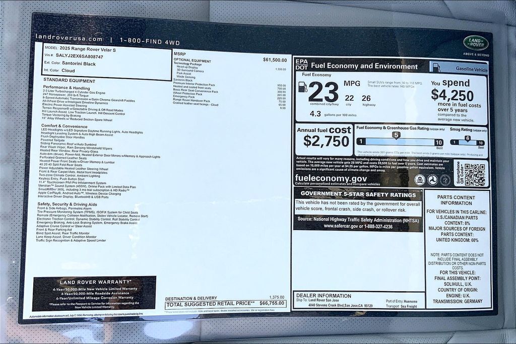 2025 Land Rover Range Rover Velar S San Jose CA