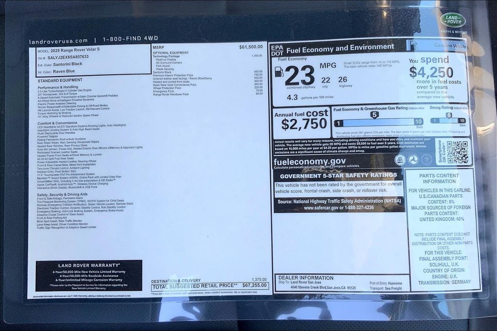 2025 Land Rover Range Rover Velar S San Jose CA