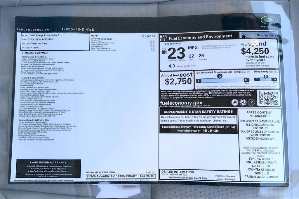 2025 Land Rover Range Rover Velar S San Jose CA