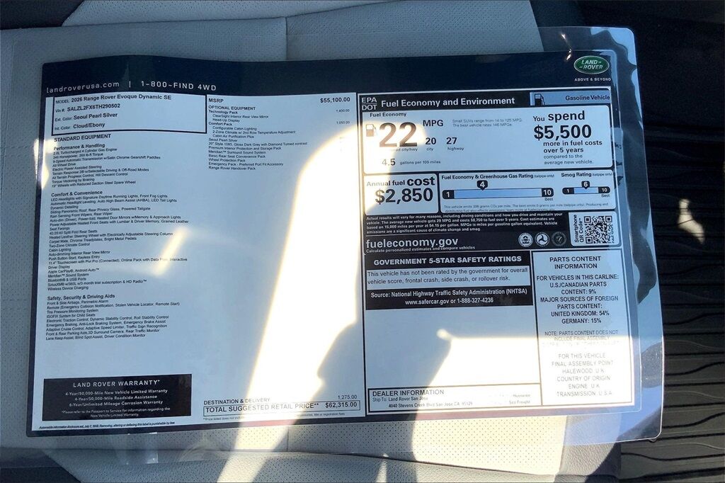 2026 Land Rover Range Rover Evoque Dynamic San Jose CA