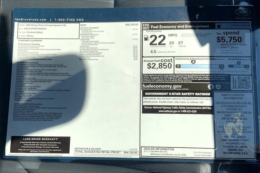 2026 Land Rover Range Rover Evoque Dynamic San Jose CA