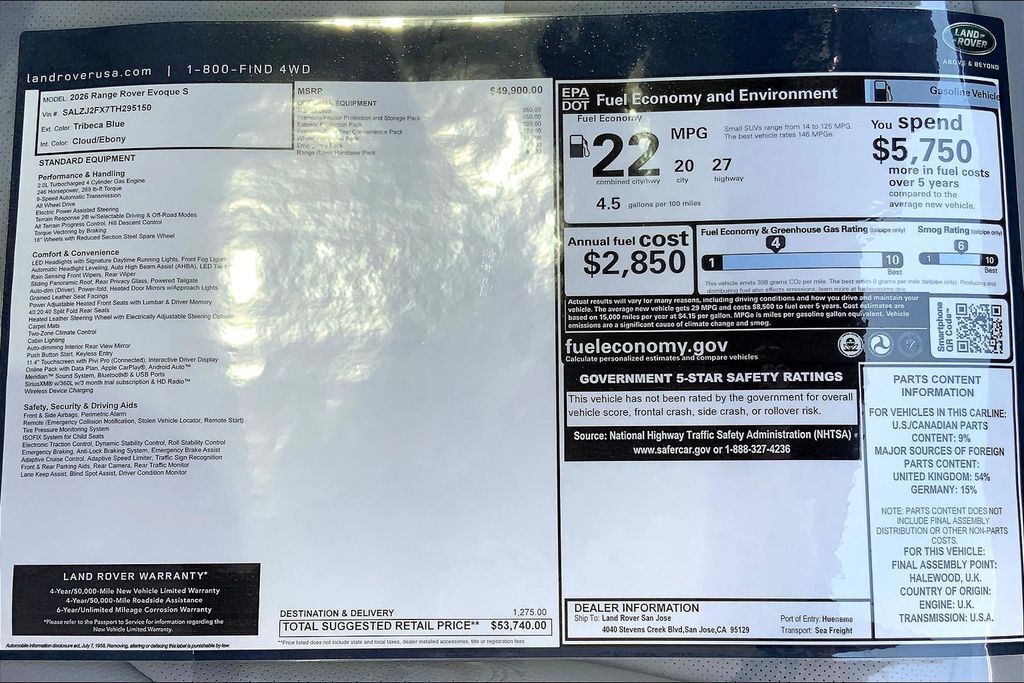 2026 Land Rover Range Rover Evoque S San Jose CA