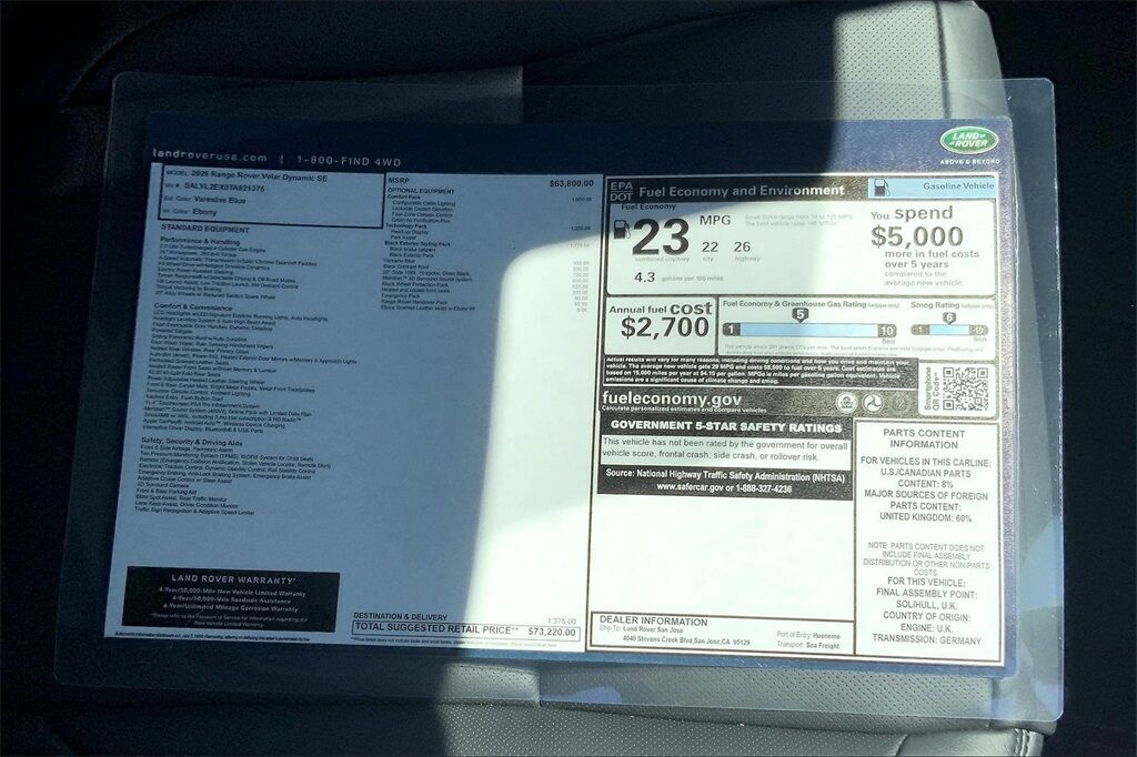2026 Land Rover Range Rover Velar Dynamic SE San Jose CA