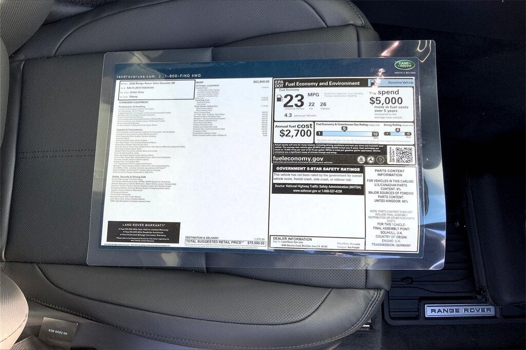 2026 Land Rover Range Rover Velar Dynamic SE San Jose CA