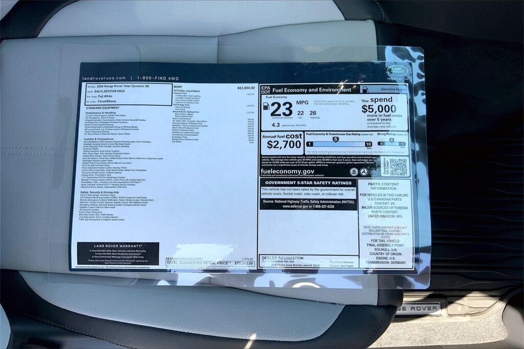 2026 Land Rover Range Rover Velar Dynamic SE San Jose CA