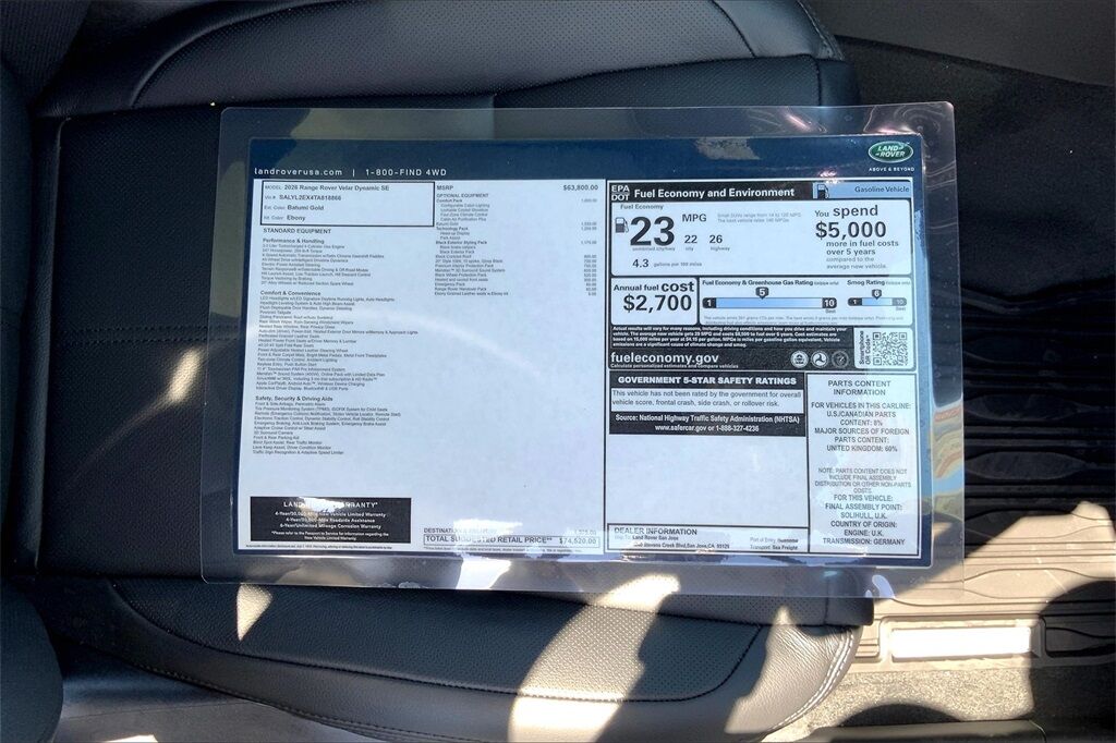 2026 Land Rover Range Rover Velar Dynamic SE San Jose CA