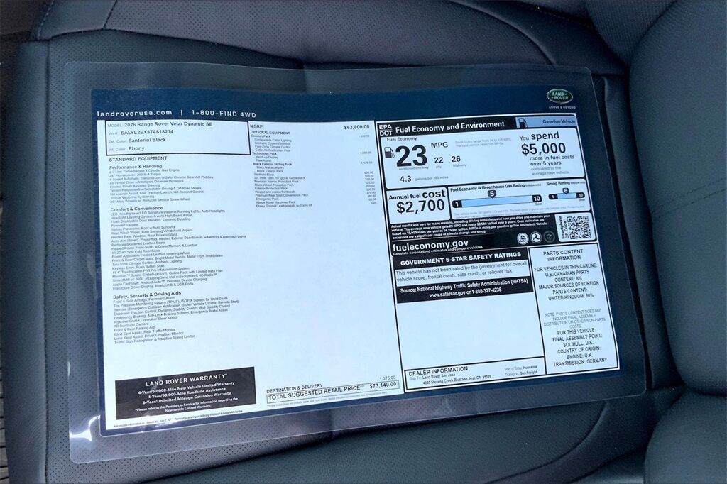 2026 Land Rover Range Rover Velar Dynamic SE San Jose CA