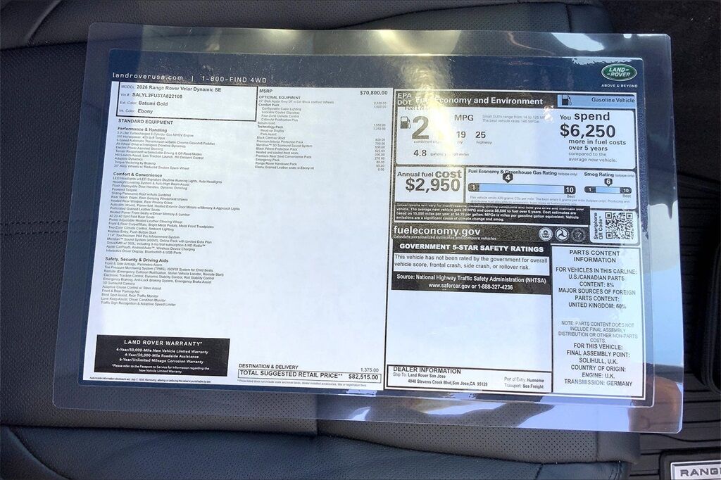 2026 Land Rover Range Rover Velar Dynamic SE San Jose CA