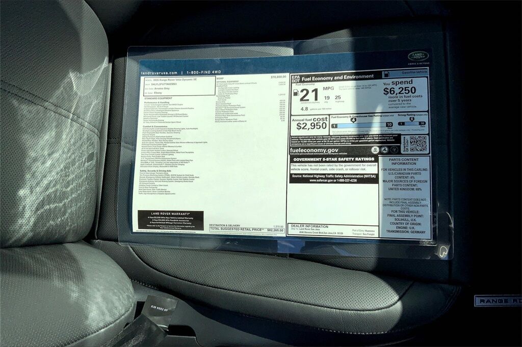 2026 Land Rover Range Rover Velar Dynamic SE San Jose CA