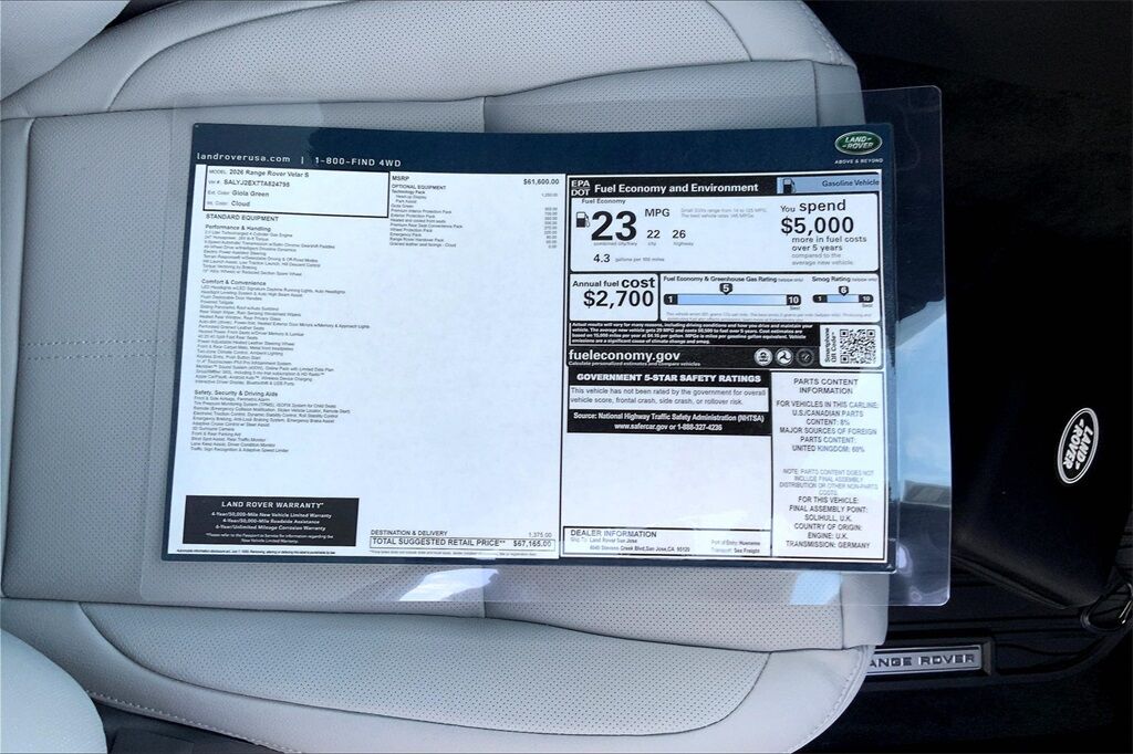 2026 Land Rover Range Rover Velar S San Jose CA