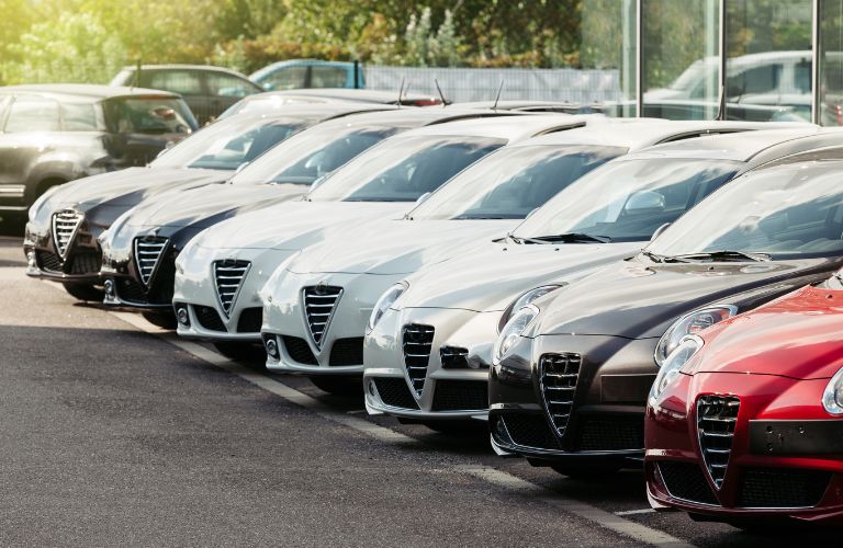 Used cars in a car lot