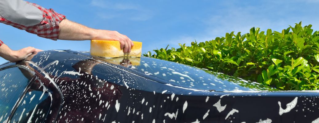 washing a car with soap