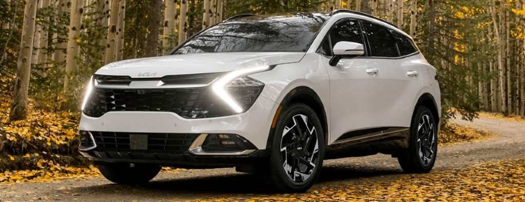 Kia Sportage SUV front view in white