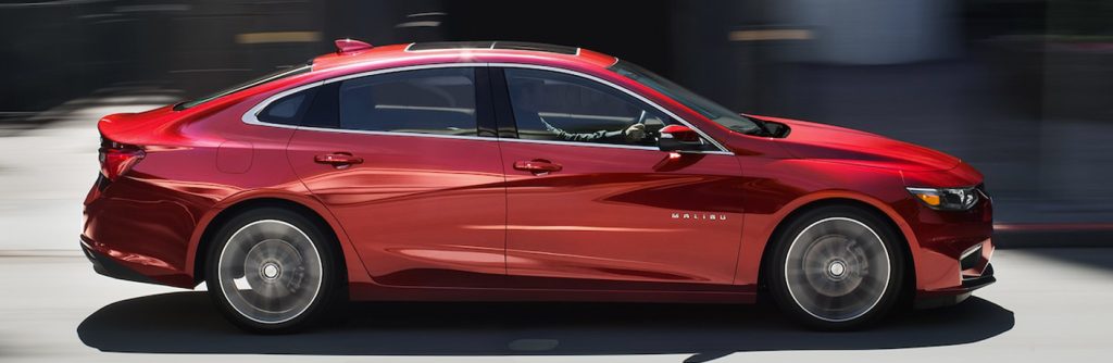 Chevrolet Malibu side view in red