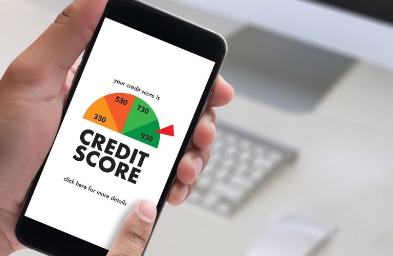 someone checking credit score in a phone