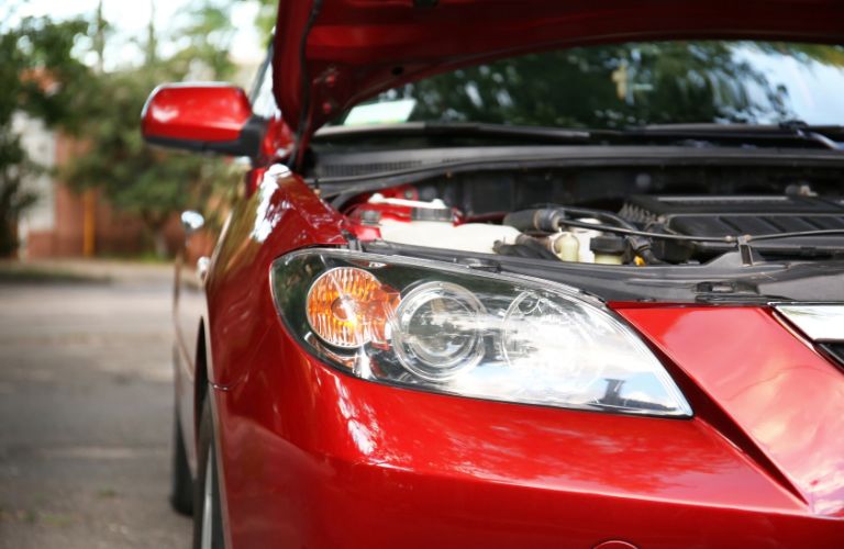 open hood view of a car