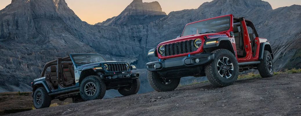 Two 2025 Jeep Wrangler Rubicon on a rocky mountain