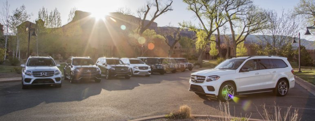 Front view of the 2017 Mercedes-Benz GLS and 2016 Mercedes-Benz G-Class parked