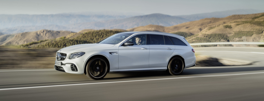 Side view of the 2018 Mercedes-AMG E63 S Wagon on road