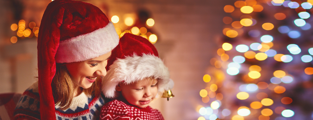 A woman with her kid celebrating Christmas