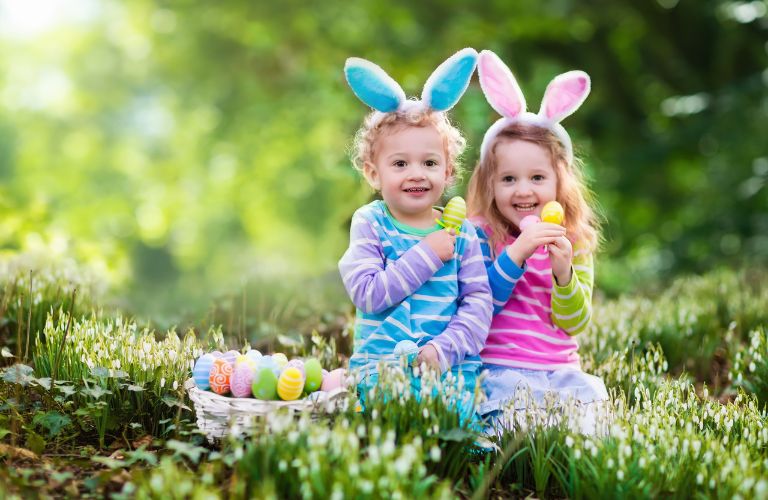Two girls celebrating easter