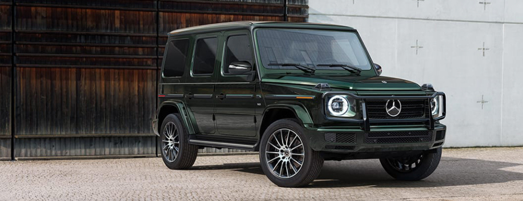 Front view of the 2020 Mercedes-Benz G-Class in front of a building