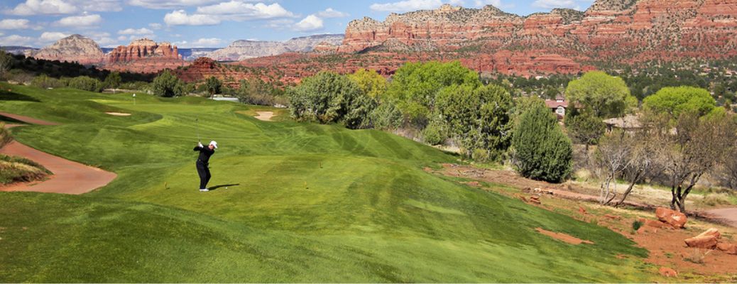 A man playing golf