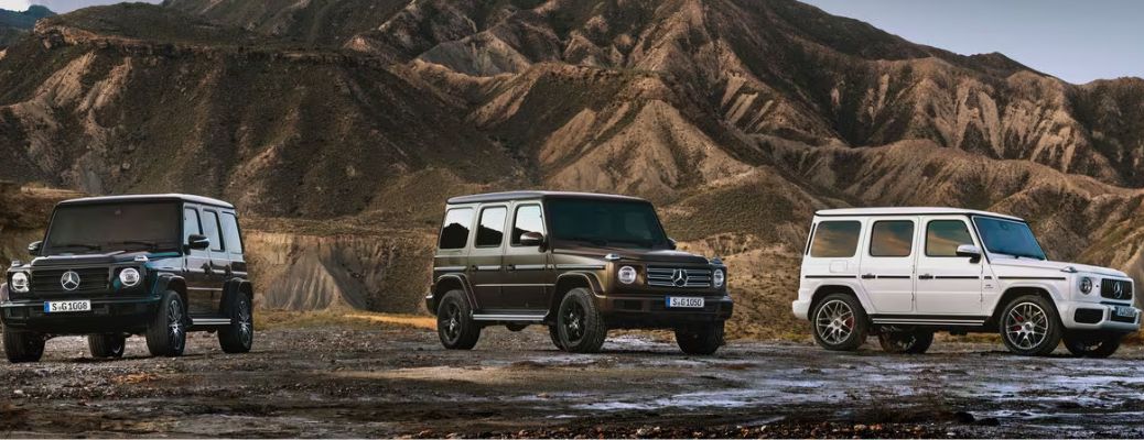 Three Mercedes-Benz EQG side by side