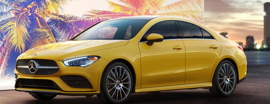 One yellow color Mercedes-Benz CLA is parked.