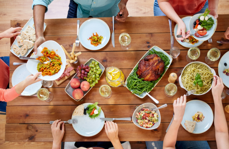 Lots of food on a table