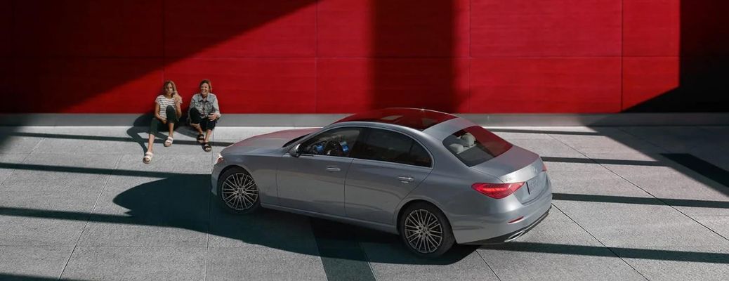 aerial side view image of the 2024 Mercedes-Benz C-Class Sedan