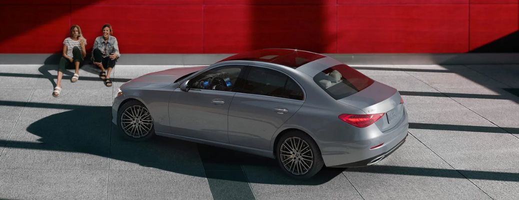 aerial side view image of the 2025 Mercedes-Benz C-Class Sedan