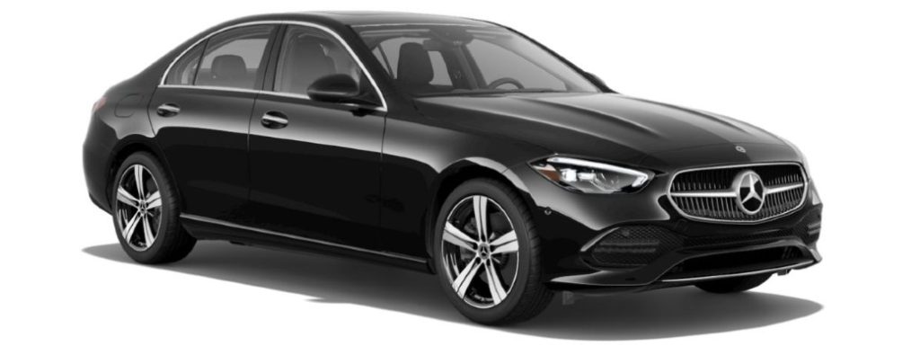 2025 Mercedes-Benz C 300 on white side and front angle