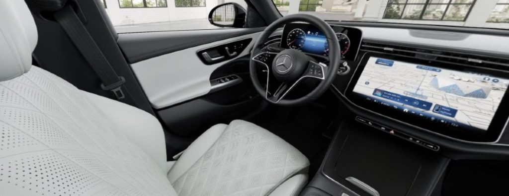 Mercedes-Benz E 350 seating and steering wheel