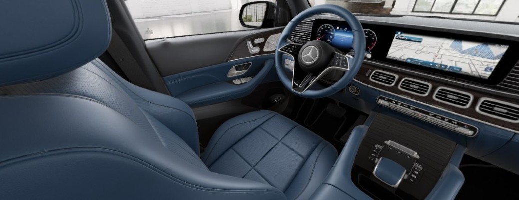 2026 Mercedes-Benz GLE 350 SUV interior in Yacht Blue front seats