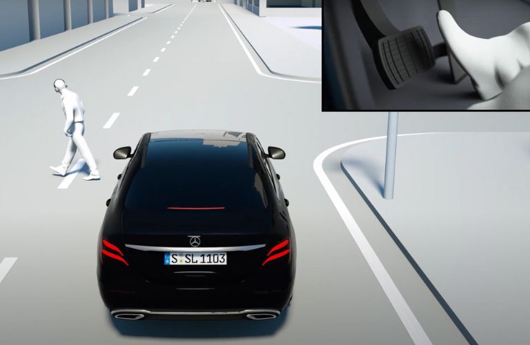 Active Brake Assist in action in a Mercedes-Benz vehicle