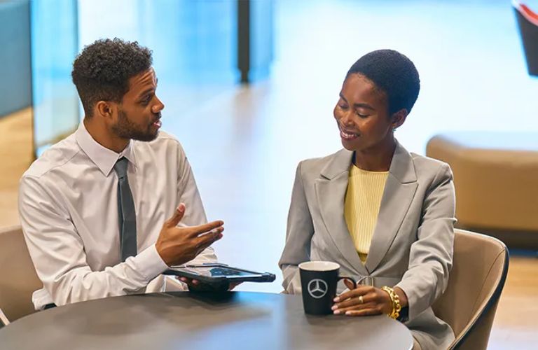 Two people talking to each other
