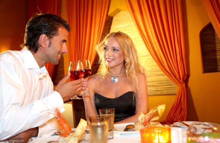 a couple in a restaurant