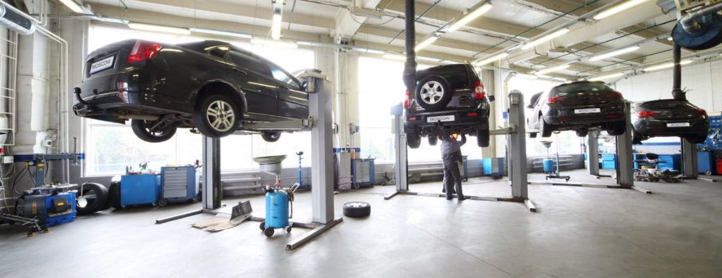 Vehicles in a auto repair shop