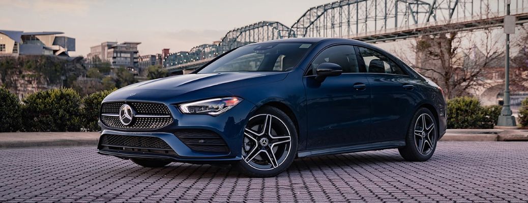 Front three-quarter view of the 2023 Mercedes-Benz CLA Coupe parked