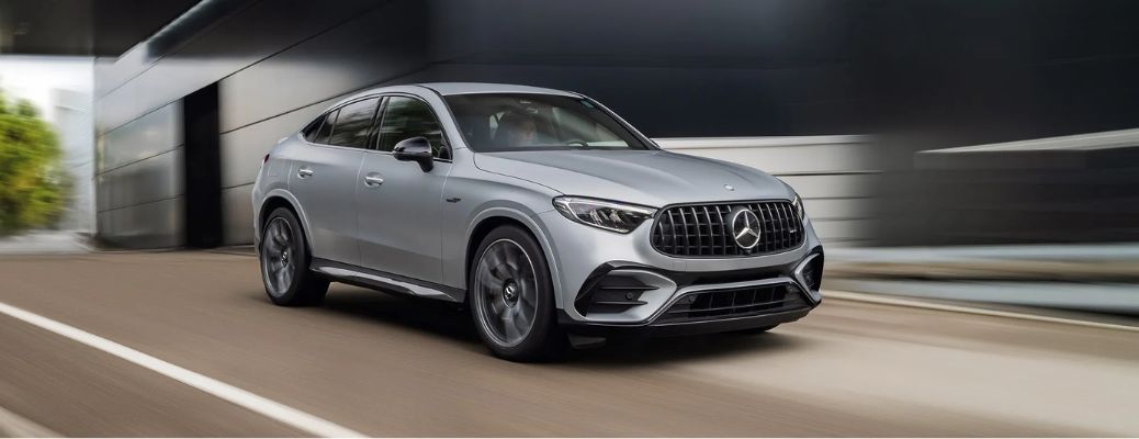 Front three-quarter view of the 2024 Mercedes-AMG GLC Coupe