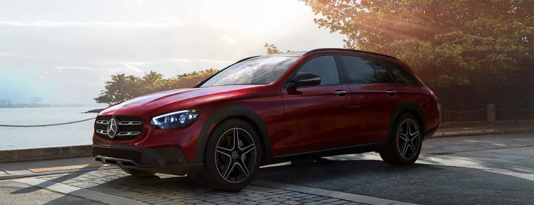 Front three-quarter view of the 2023 Mercedes-Benz E-Class Wagon parked